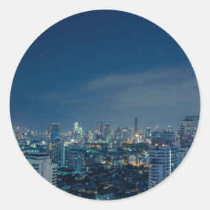 Bangkok skyline at night panorama classic round sticker