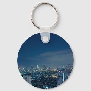 Bangkok skyline at night panorama key ring