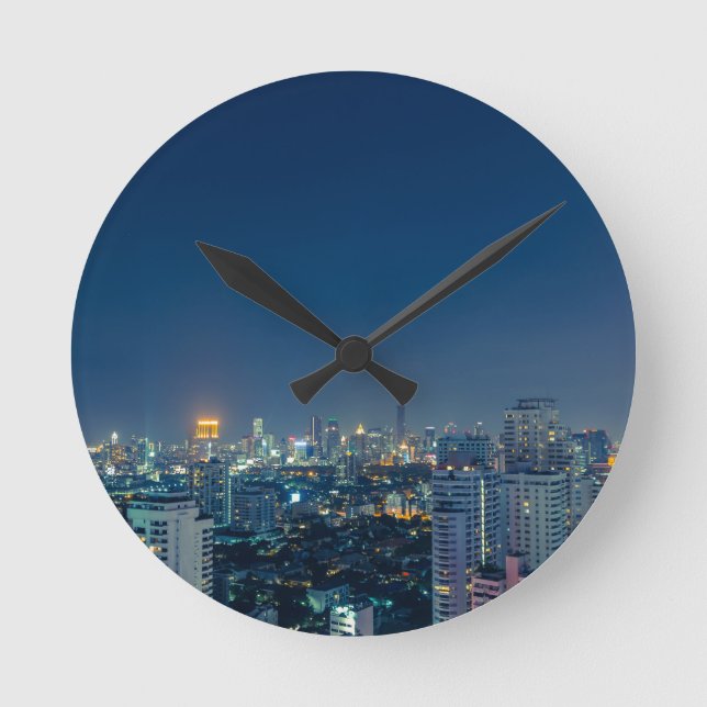 Bangkok skyline at night panorama round clock (Front)