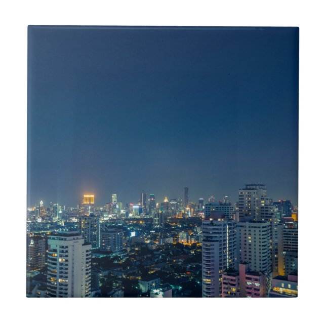 Bangkok skyline at night panorama tile (Front)