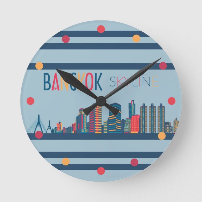 Bangkok Skyline Neon Orange Blue Red Wall Clock (Front)