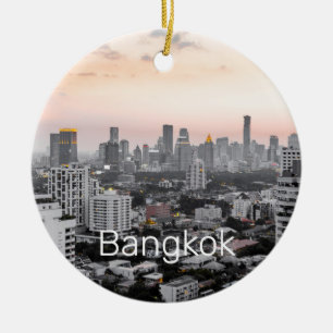 Bangkok Skyline Sunset Panorama BKK Thailand Ceramic Ornament