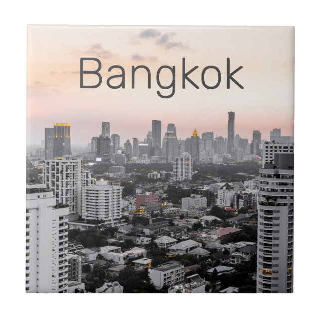 Bangkok Skyline Sunset Panorama BKK Thailand Ceramic Tile (Front)