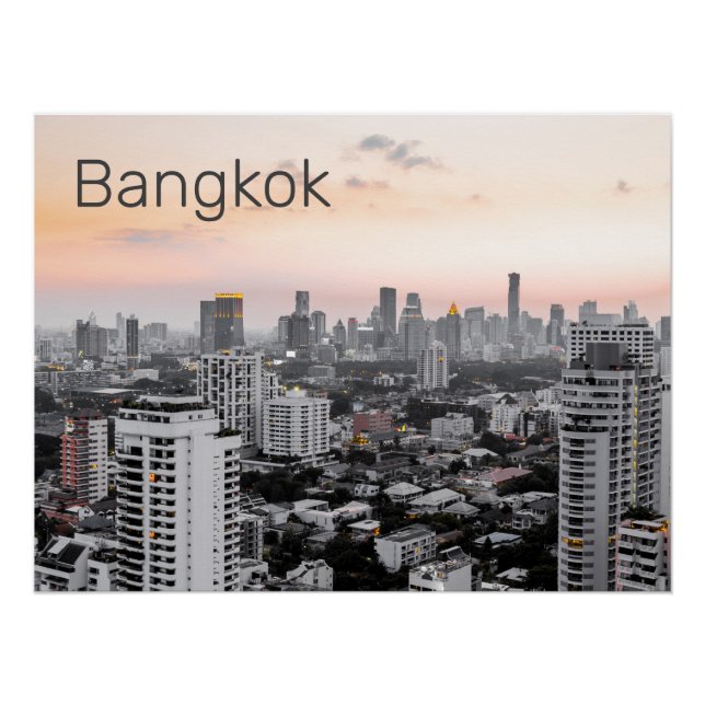 Bangkok Skyline Sunset Panorama BKK Thailand Poster (Front)