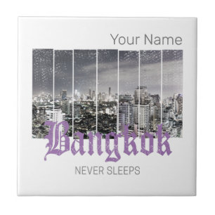 Bangkok Skyline Vintage BKK Retro Thailand Design Ceramic Tile