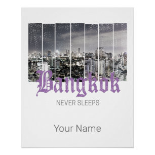 Bangkok Skyline Vintage BKK Retro Thailand Design Poster