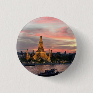 Bangkok Sunset - Wat Arun Temple over Chao Phraya 3 Cm Round Badge