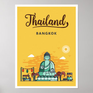Bangkok Thailand Art Vintage Travel Illustration Poster