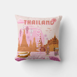 Bangkok Thailand Boho Retro Travel Poster Cushion