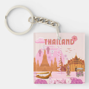 Bangkok Thailand Boho Retro Travel Poster Key Ring