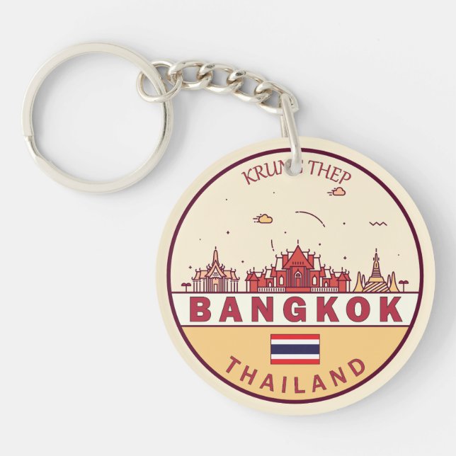 Bangkok Thailand City Skyline Emblem Key Ring (Front)
