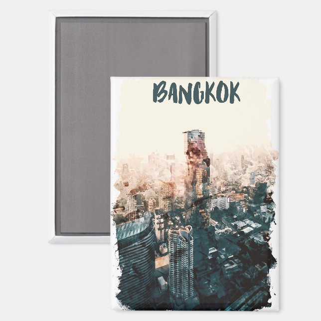 Bangkok Thailand Cityscape Watercolor Magnet (Front/Back)