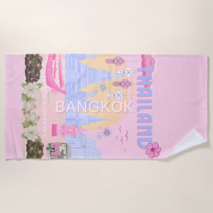 Bangkok Thailand Pastel Pink Blue Travel Poster Beach Towel