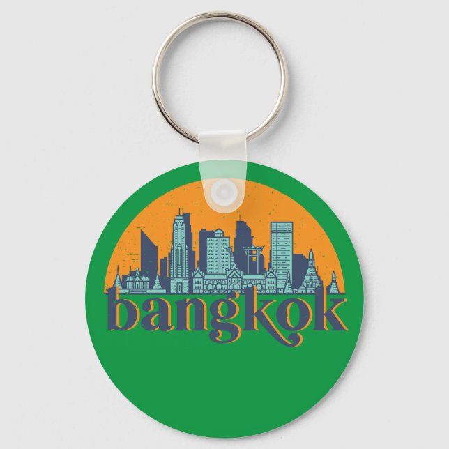 Bangkok Thailand Retro City Skyline Cityscape Art Key Ring (Front)