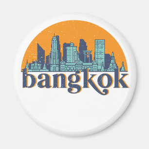 Bangkok Thailand Retro City Skyline Cityscape Art Magnet