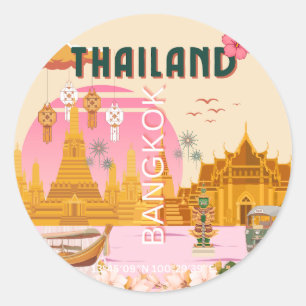 Bangkok Thailand Retro Vintage Travel Poster Classic Round Sticker