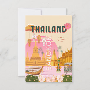Bangkok Thailand Retro Vintage Travel Poster Thank You Card