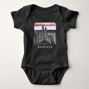 Bangkok Thailand Skyline Vintage Flag Baby Bodysuit