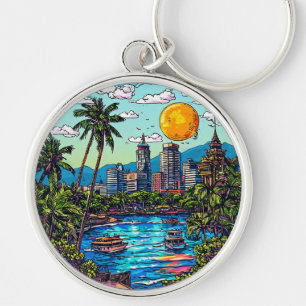 🌴 Bangkok Thailand Sunset River Travel Gift 🔑 Key Ring