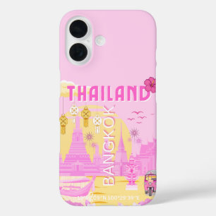 Bangkok Thailand Travel Poster Pink Retro Art iPhone 16 Case