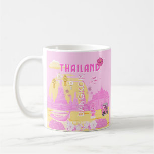 Bangkok Thailand Travel Poster Pink Retro Art Coffee Mug