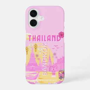 Bangkok Thailand Travel Poster Pink Retro Art iPhone 16 Case