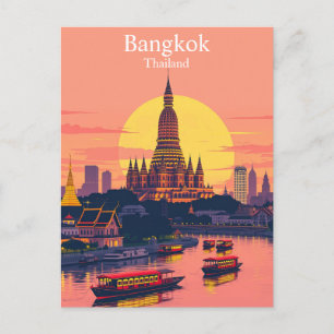 Bangkok, Thailand Vibrant Vintage Travel Postcard