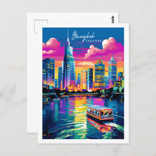 Bangkok Thailand vintage travel place illustration Postcard