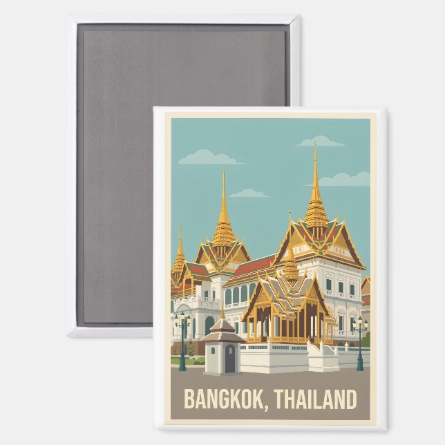 Bangkok Thailand Vintage Travel Poster Magnet (Front/Back)