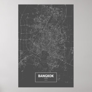 Bangkok, Thailand (white on black) Poster