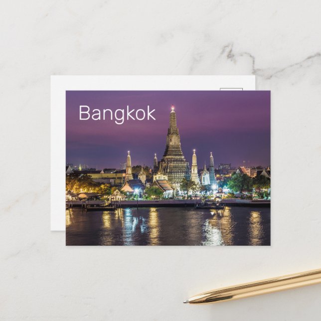 Bangkok Wat Arun Sunset BKK Thailand Souvenir Holiday Postcard (Front/Back In Situ)