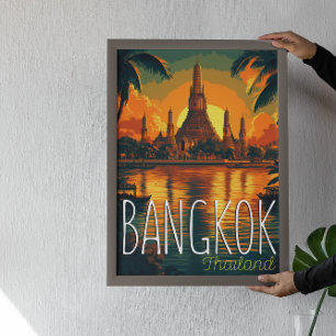 Bangkok, Wat Arun Temple Retro Travel  Poster