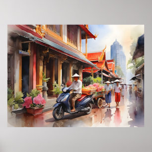 Bangkok watercolor art poster