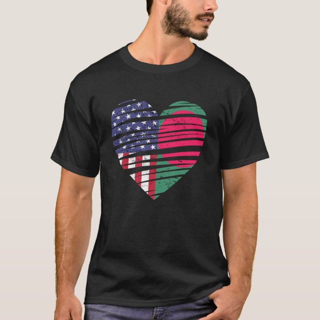 Bangladesh American Grown Heart USA Patriot Herita T-Shirt (Front)