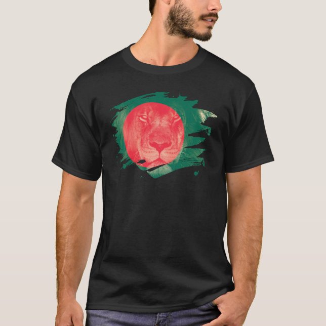 Bangladesh Flag & African Lion Picture T-Shirt (Front)