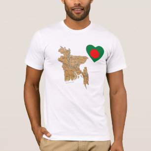 Bangladesh Flag Heart and Map T-Shirt