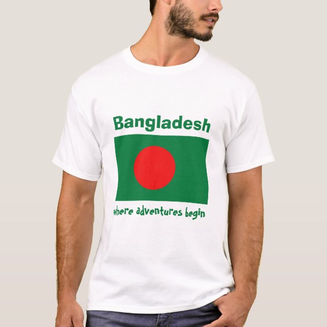 Bangladesh Flag + Map + Text T-Shirt (Front)