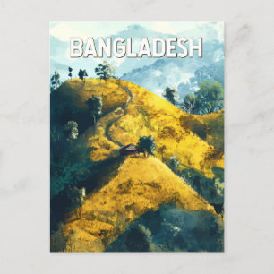 Bangladesh Illustration Travel Art Vintage Postcard