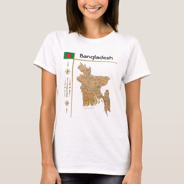 Bangladesh Map + Flag + Title T-Shirt (Front)