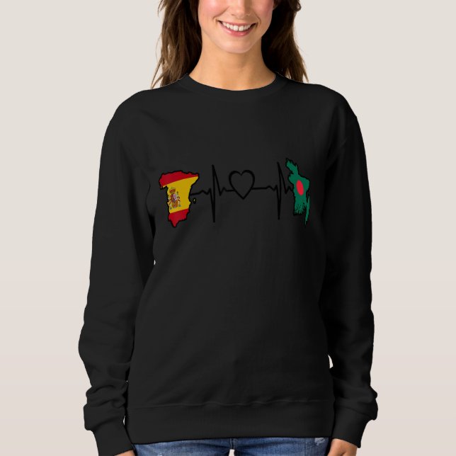 Bangladesh Spain Flag Bangladeshi Spanish Heartbea Sweatshirt (Front)