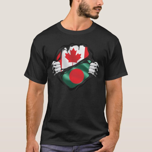 Bangladeshi Canadian Hands Ripped Roots Flag T-Shirt (Front)