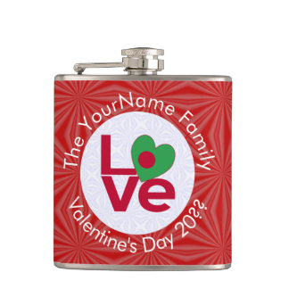 Bangladeshi Red LOVE Flag Personalised Hip Flask