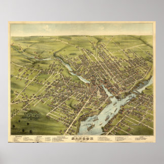 Bangor Maine 1875 Antique Panoramic Map Poster