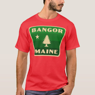 Bangor Maine Retro Pine Tree Badge Green T-Shirt