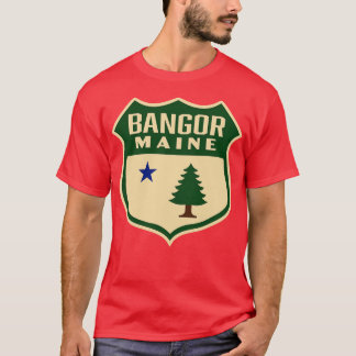 Bangor Maine Retro Pine Tree Shield Green T-Shirt