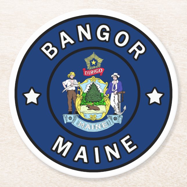 Bangor Maine Round Paper Coaster (Front)