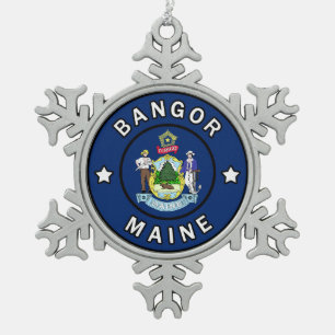 Bangor Maine Snowflake Pewter Christmas Ornament