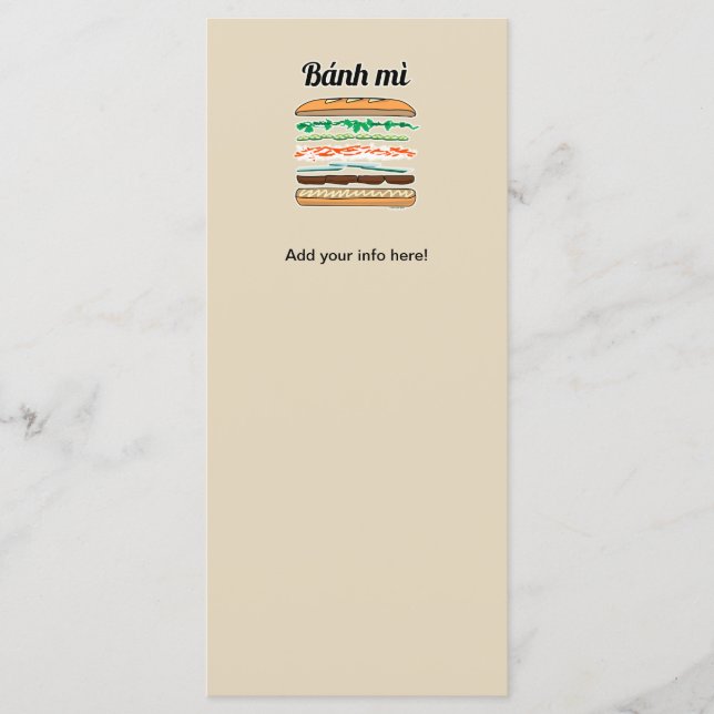 Banh Mi Vietnamese sandwich French bread baguette Menu (Front)