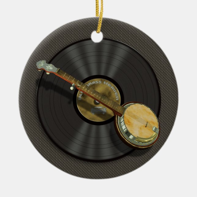 Banjo and Vinyl Record Design Round Ornament (Front)