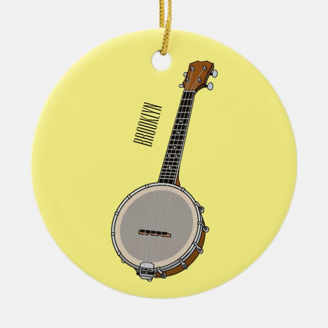 Banjo cartoon illustration  ceramic ornament (Front)